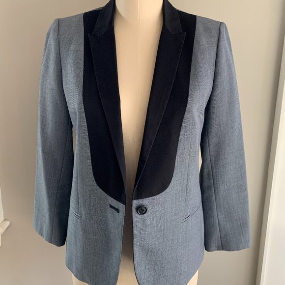 Zadig & Voltaire blue notch collar blazer with black bib inset - Picture 1 of 5